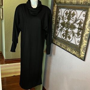 VTG Merle Chicago Black Dress - midi 100% Wool Turtleneck Sz S